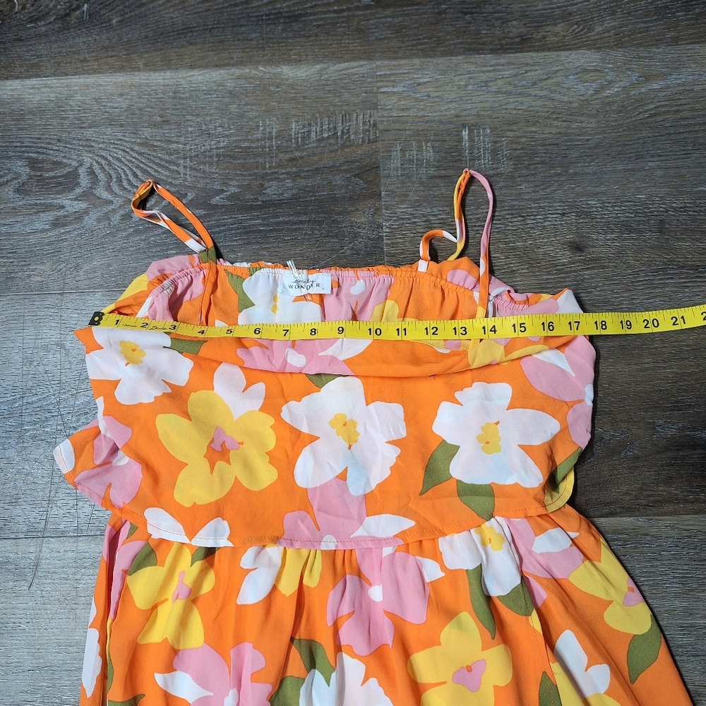 Emily Wonder Orange Floral Faux Wrap Dress, Size Large, Style#D10370, NWOT - Picture 13 of 16